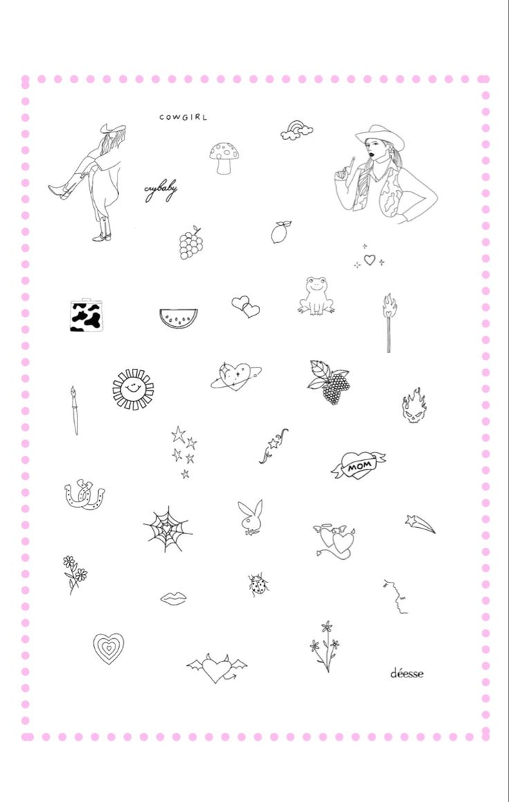 the back side of a white sheet with black and pink designs on it, including an image