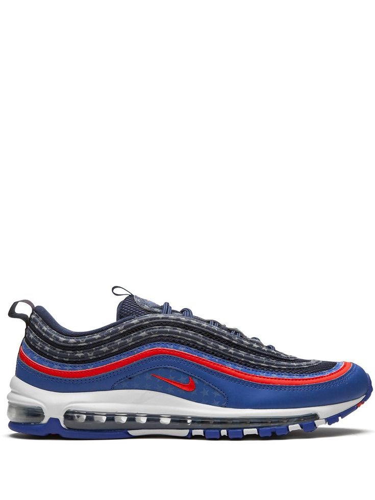 Game royal/university red leather Air Max 97 “City Pride - Dallas” low-top sneakers from NIKE featuring signature Swoosh logo detail, star print, double pull-tab at the opening, round toe, front lace-up fastening, rubber sole with Max Air cushioning and ripple-effect design. These styles are supplied by a premium sneaker marketplace. Stocking only the most sought-after footwear, they source and curate some of the most hard to find sneakers from around the world. Sneakers Looks, Nike T, Swoosh Logo, Blue Nike, Sneakers Blue, Nike Air Max 97, Pull Tab, Star Print, Air Max Sneakers