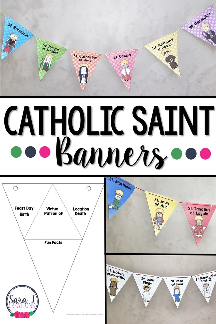 the catholic saint banner is shown with pictures and instructions to make it look like they have been