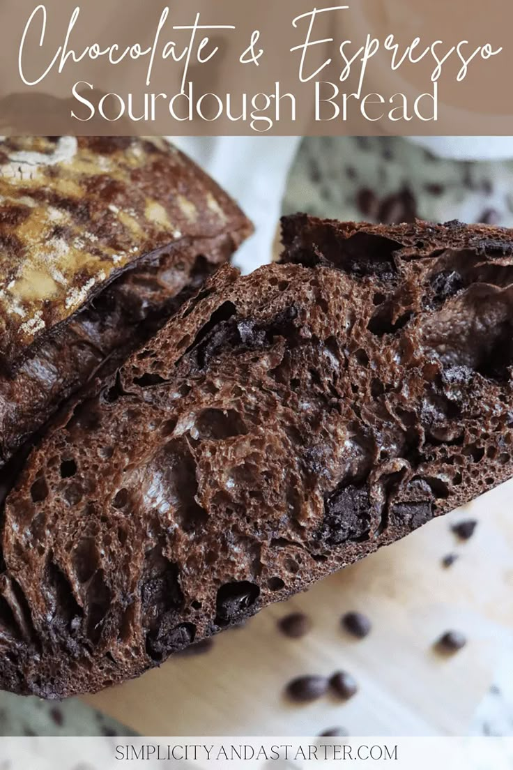 chocolate and espresso sourdough bread on a cutting board