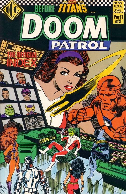 an old comic book cover with some characters in the background