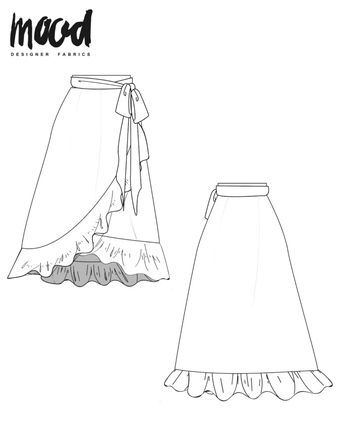 a drawing of a skirt with ruffles on the bottom, and an image of a