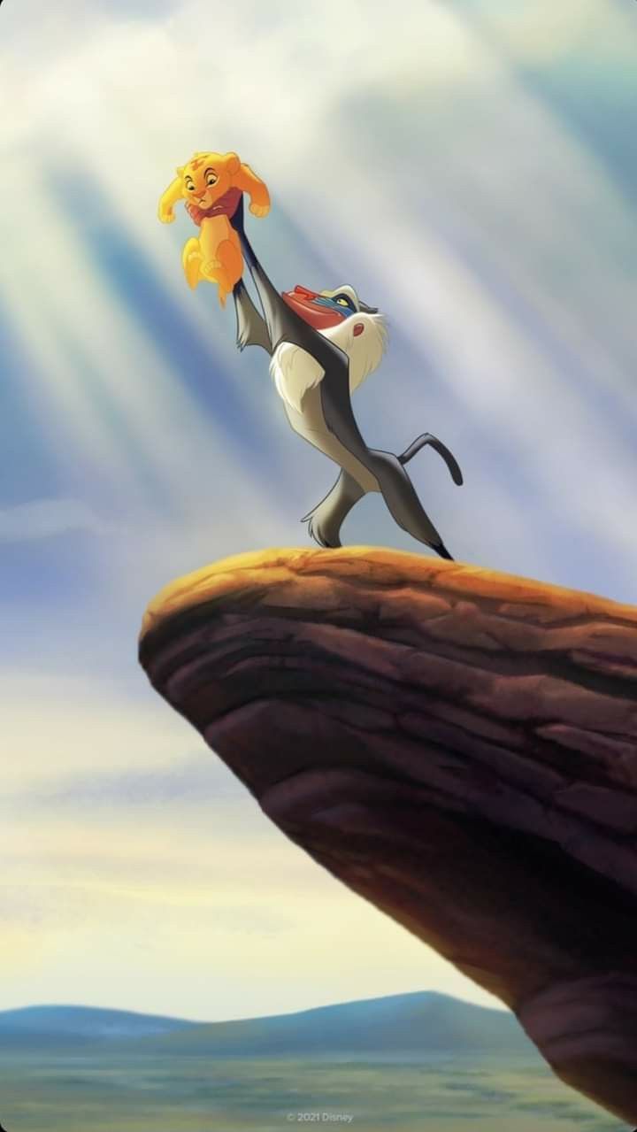 the lion and the mouse from disney's the lion king is dancing on top of a cliff