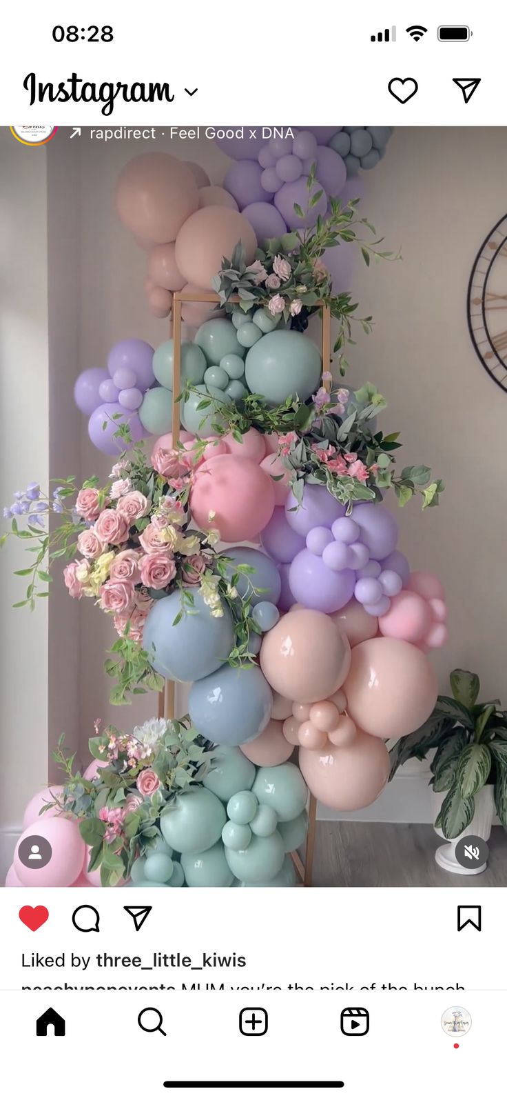 an instagram photo with balloons and flowers on it