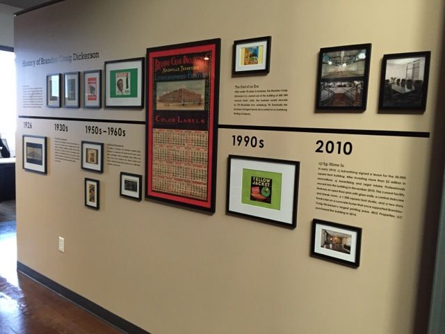 a wall that has some pictures on it and is covered in framed photos with the names of different cities