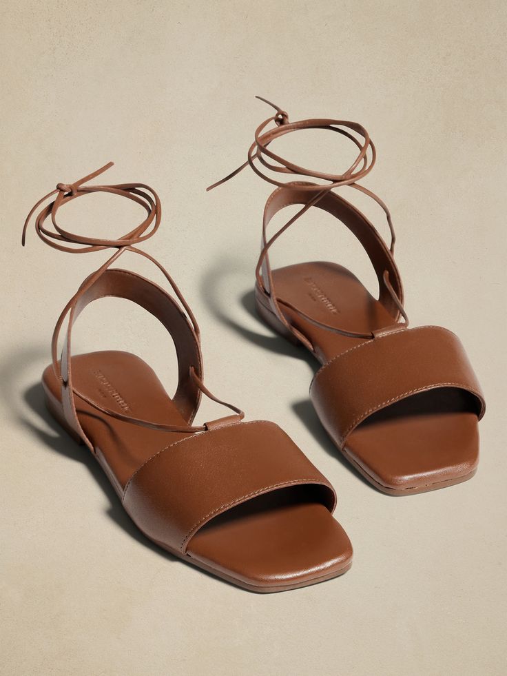 Lace-Up Flat Leather Sandal | Banana Republic Factory Brown Leather Lace-up Sandals With Ankle Tie, Brown Leather Ankle Tie Lace-up Sandals, Leather Ankle Strap Lace-up Sandals With Leather Footbed, Leather Lace-up Sandals With Open Heel For Beach, Leather Lace-up Sandals With Heel Loop, Leather Lace-up Sandals With Removable Insole And Flat Heel, Leather Lace-up Sandals With Removable Insole, Brown Ankle Tie Sandals With Wrapped Heel, Leather Ankle Tie Sandals With Heel Loop