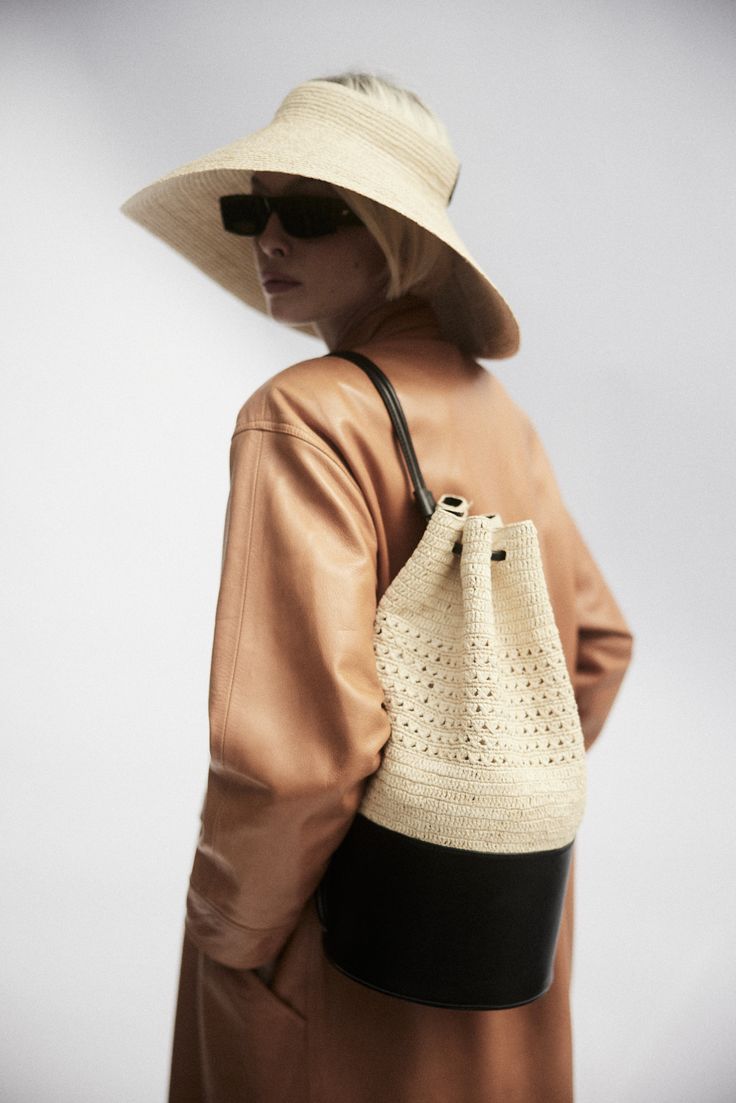 Beca Backpack Packable Hat, Backpack Outfit, Sustainable Accessories, Janessa Leone, Crochet Bucket Hat, Drawstring Top, Straw Bags, Virtual Fashion, Belt Accessories