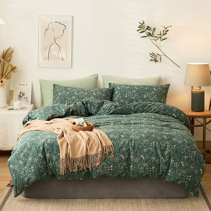 PRICES MAY VARY. 【Twin XL Duvet Cover Set】: HIGHBUY 3 Piece Cottagecore Twin XL Shabby Chic Green Flowers Bedding Bedding Sets- 1 x Duvet Cover (68"x90") and 2 x Pillow Shams (20"x26"),No comforter insert or sheet 【Aesthetic Bedding】:Jersey Knit Cotton - 3 Pieces Jersey Knit cotton cottagecore aesthetic floral bedding duvet cover come with floral print, jersey duvet cover is soft as your t-shirt,Advanced dyeing technology,you will feel pampered all night while you sleep.the fabric has excellent Green Comforter Bedroom, Flower Duvet Cover, Green Comforter, Floral Comforter Sets, Duvet Cover Queen, Floral Bedding Sets, Girls Bedding Sets, Green Duvet, Green Duvet Covers