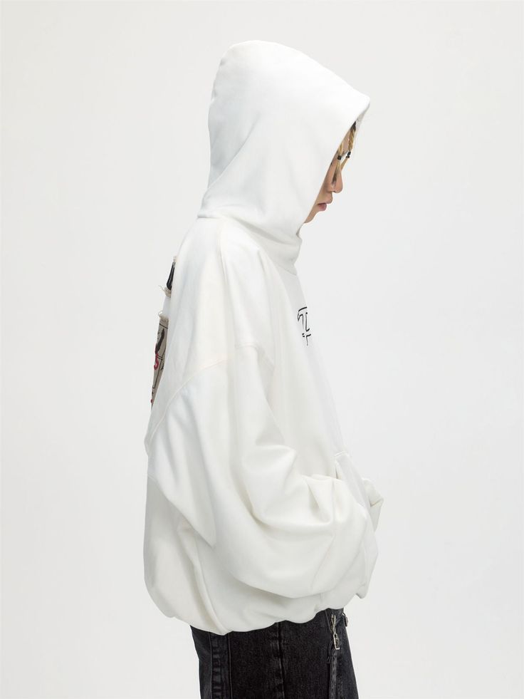 UNISEX HOODIE BACK -PRINT SWEAT PARKA -PeopleStyle – ARCANA ARCHIVE Oversized Hooded Jacket With Letter Print, Oversized Letter Print Hooded Jacket For Streetwear, Oversized Hooded Jacket With Letter Print For Streetwear, White Oversized Sweatshirt With Double-lined Hood, White Oversized Hoodie With Drawstring, Oversized White Hooded Jacket With Drawstring, Oversized White Sweatshirt With Adjustable Hood, Sporty Oversized Hooded Jacket With Letter Print, Oversized Fleece Hooded Jacket For Streetwear