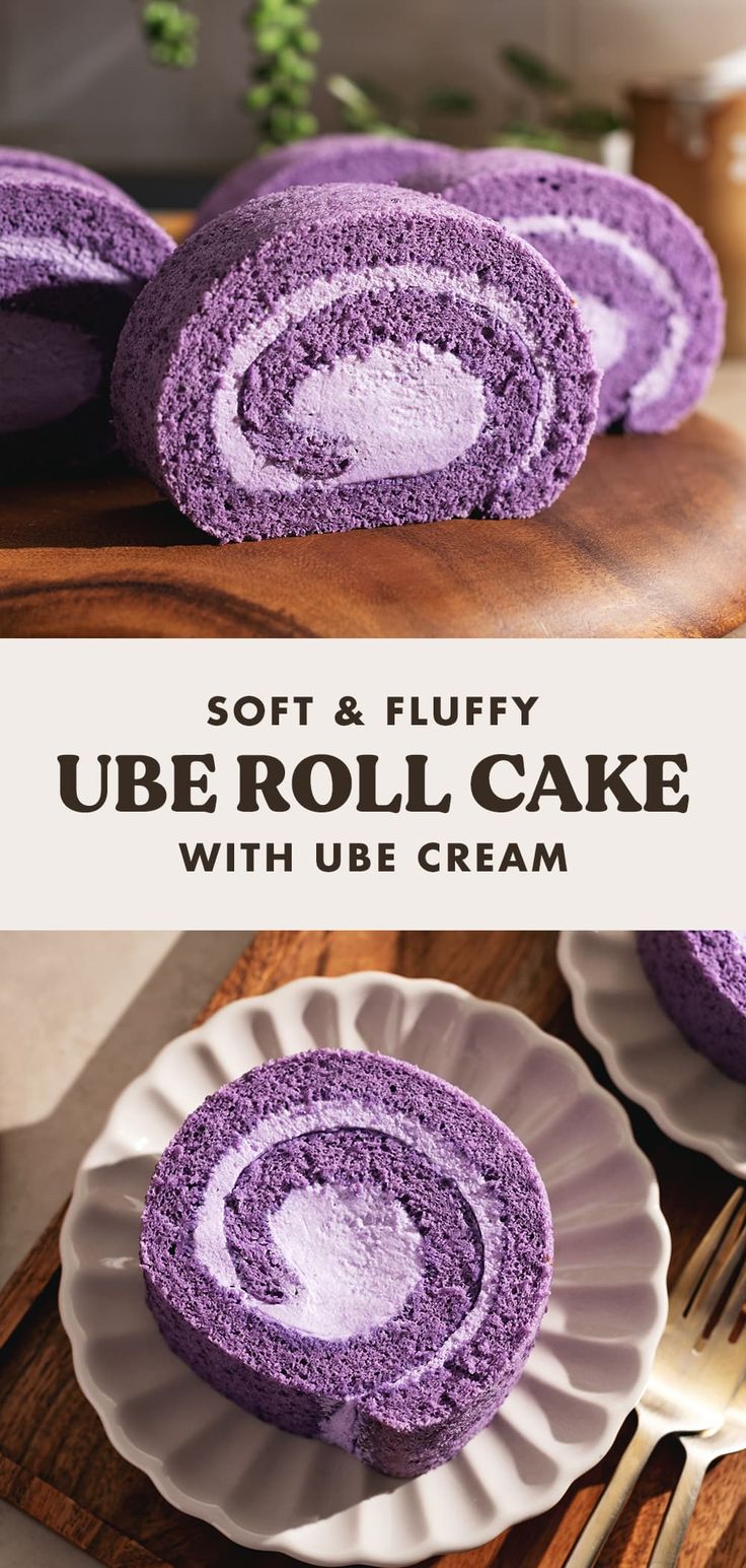 soft and fluffy ube roll cake with use cream