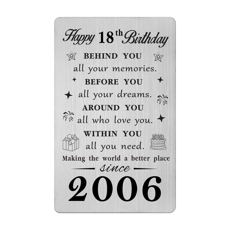 a metal plaque with the words happy 18th birthday