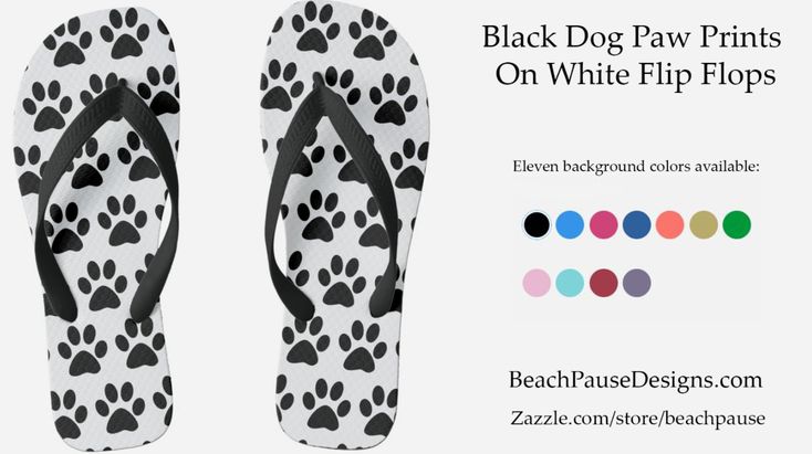 Black Dog Paw Prints On White Flip Flops Dog lovers will love this classic version of black and white. White flip flop has cute black paw prints. Pawsitively fun! Other designs and colors available. #beachpausedesigns #pawprints #dogpaws #blackandwhite #pawprintpattern #flipflops #sandals #doglover #dogs #footwear #zazzlemade #zazzle #zazzlestore #beachwear #cute #fun #fashion White Flip Flops For Beach Season, Fun White Flip Flops For Vacation, Fun Black Flip Flops For Vacation, Fun White Flip Flops For Beach, Fun White Flip Flops For The Beach, Black Beach Flip Flops, Fun Black Flip Flops For Beach, Black Non-slip Flip Flops For Vacation, Black And White Flip Flops