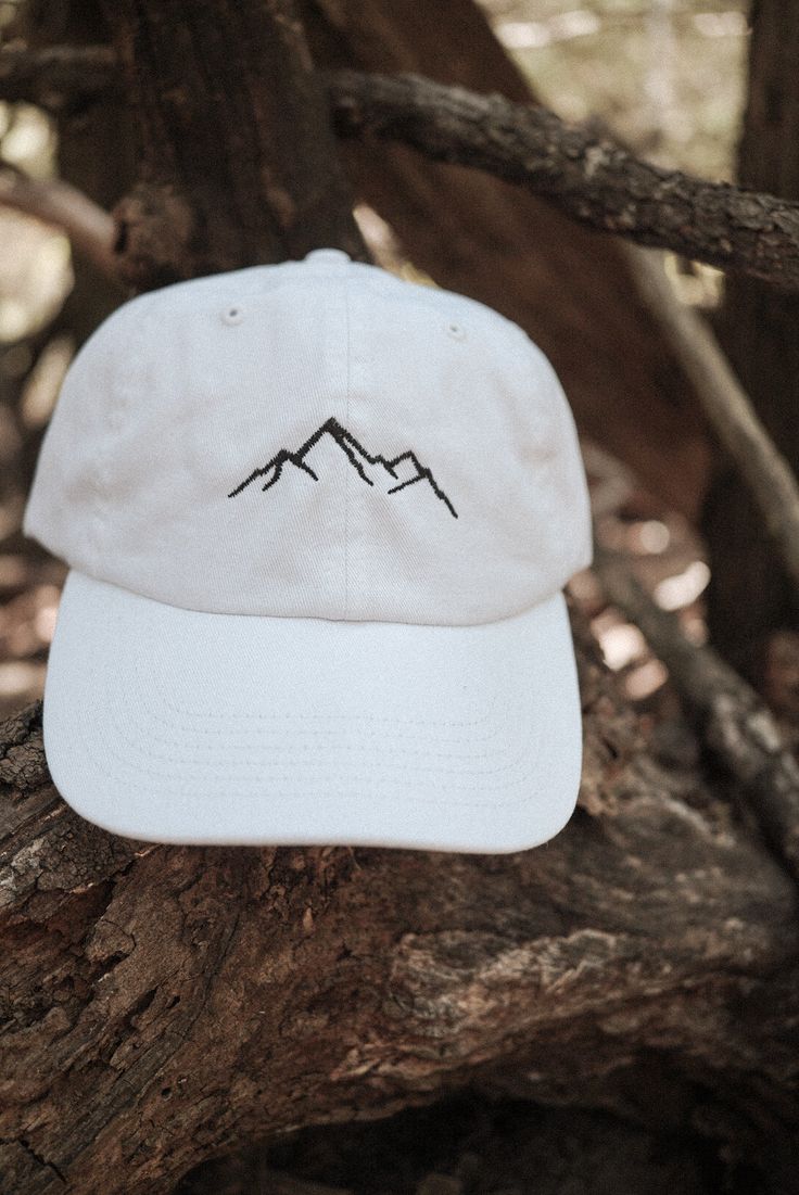 a white hat sitting on top of a tree branch