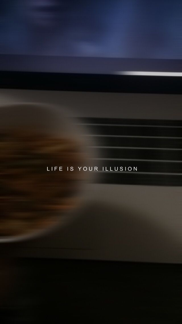 a blurry image of a plate of food with the words life is your illusion on it