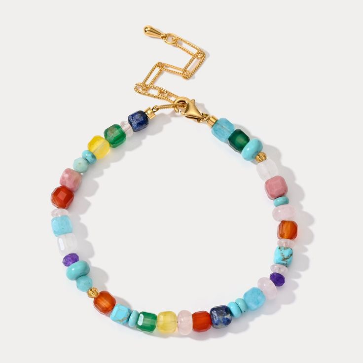 Add a pop of color to any outfit with our Colorful Seed Bead Bracelet. The vibrant pastel colors are refreshing and perfect for summer. Wear it to a party, beach, or music festival and and you'll be cheered up. This adorable bracelet is sure to make you stand out while receiving others' compliments. Find your perfect shade of color and embrace the calming energy of summer! DETAILS Plating: 18K Gold Materials: 18K Gold on Brass, Natural Stones Measurements: Length: 6.69"(17cm) + Extender: 1.57"(4 Bohemian Multicolor Beaded Bracelets For Spring, Bohemian Beaded Bracelets For Spring Vacation, Summer Gift Beaded Bracelets With Beaded Chain, Trendy Beaded Chain Bracelets For Summer, Multicolor Bohemian Bracelet For Spring, Colorful Bohemian Beaded Bracelets For Spring, Trendy Summer Beaded Chain Bracelet, Multicolor Beaded Bracelets For Spring Vacation, Turquoise Friendship Bracelets With Colorful Beads For Summer