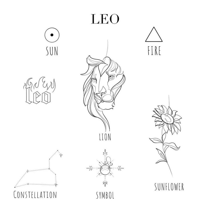 leo zodiac signs and their symbols are drawn in black ink on a white paper background