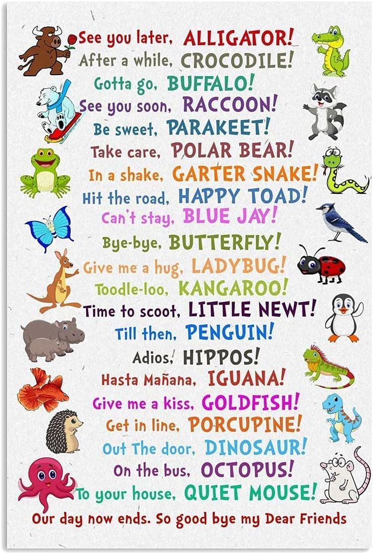 a poster with many different types of animals and words on it, including the names of each