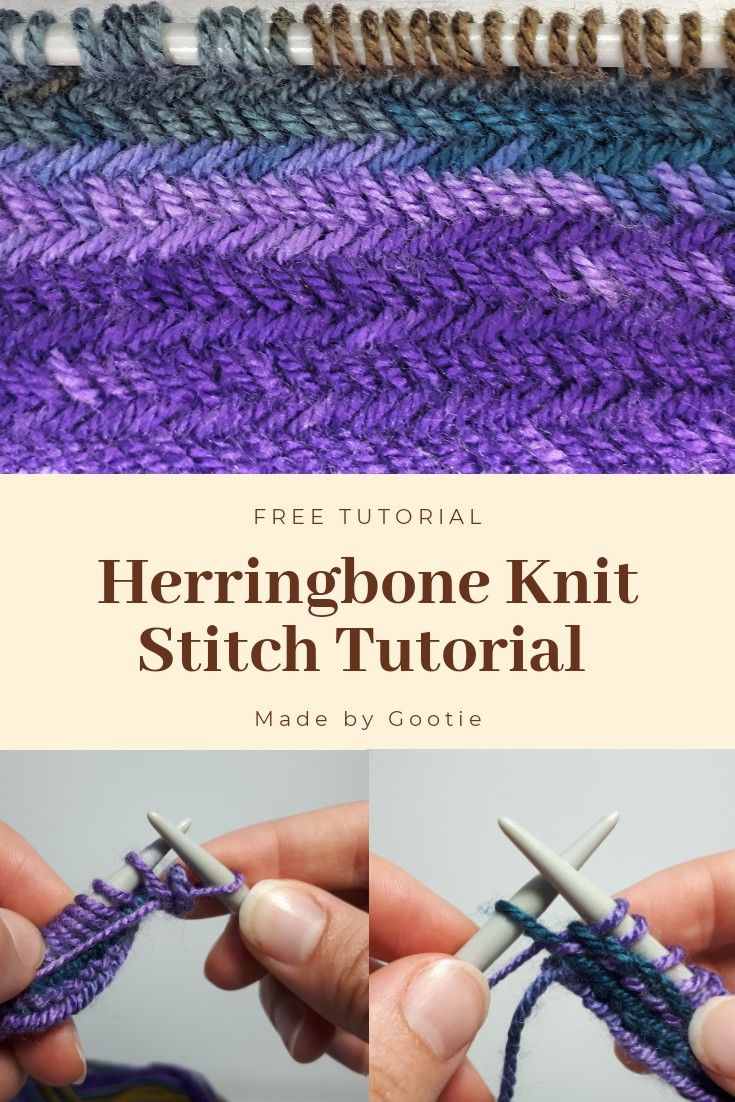 the herringbone knit stitch is being worked on by someone using knitting needles to make it