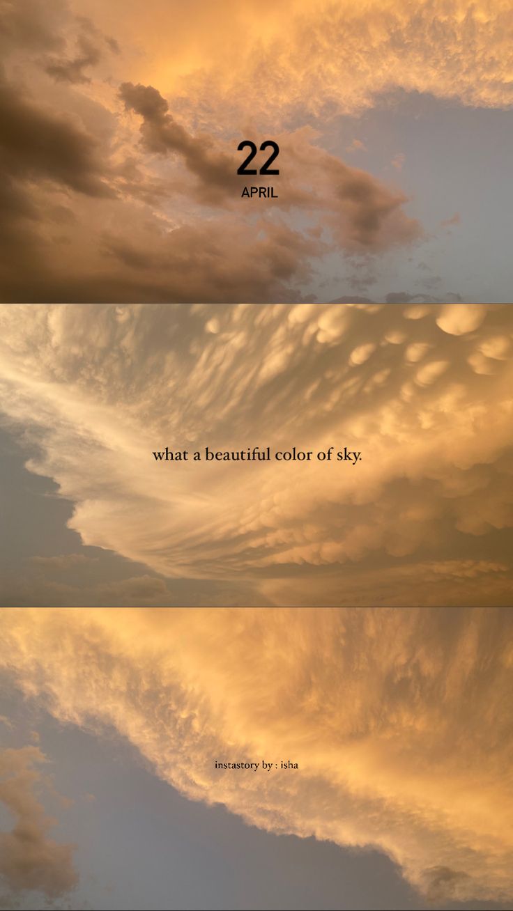 the sky is filled with clouds and there are two words above it that say, what a beautiful color of sky