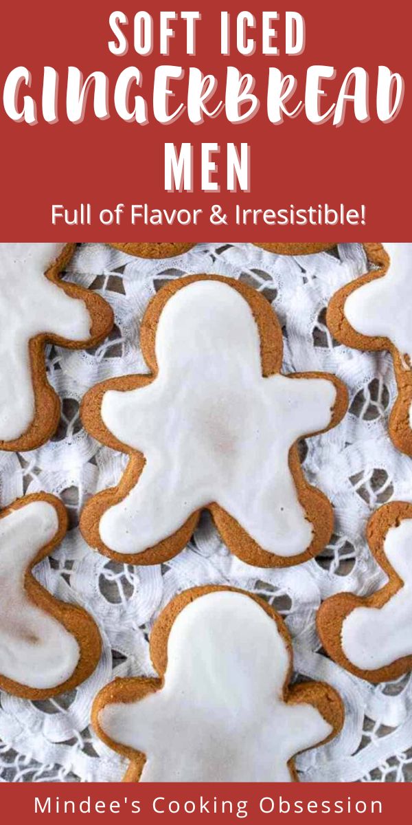 soft iced gingerbread men with white frosting on top and cookies in the middle