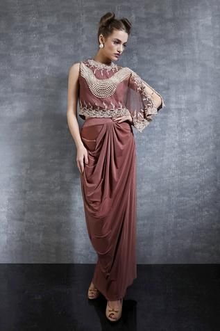 Shop for Nidzign Couture Maroon Cape Top And Draped Skirt Set for Women Online at Aza Fashions Pre-draped Floor-length Evening Sets, Evening Dresses With Pearl Embroidery And Cape Sleeves, Fitted Pre-draped Saree With Pearl Embroidery For Evening, Floor-length Evening Set With Pearl Embroidery, Evening Floor-length Set With Pearl Embroidery, Evening Set With Pearl Embroidery And Floor-length Design, Evening Sets With Pearl Embroidery And Floor-length, Party Wear Pre-draped Saree With Pearl Embroidery For Evening, Elegant Hand Embellished Maxi Sets