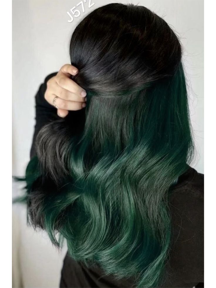 Green Hair Streaks, Green Hair Color Ideas, Under Hair Dye, Underdye Hair, Green Hair Color, Hair Dyed Underneath, Hairstyles Professional, Peekaboo Hair Colors, Dark Green Hair