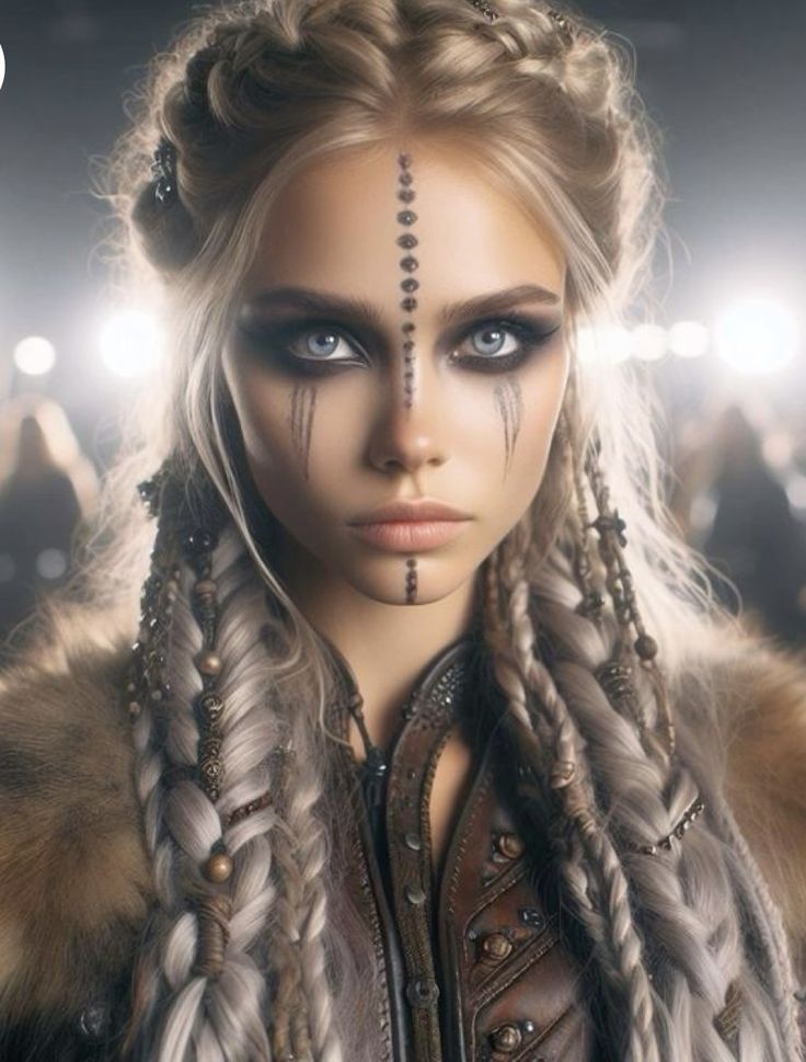 Viking Princess Makeup, Viking Queen Makeup, Cave Women Makeup, Barbarian Makeup, Huntress Makeup, Vikings Costume Diy, Viking Face Paint, Viking Princess, Warrior Makeup