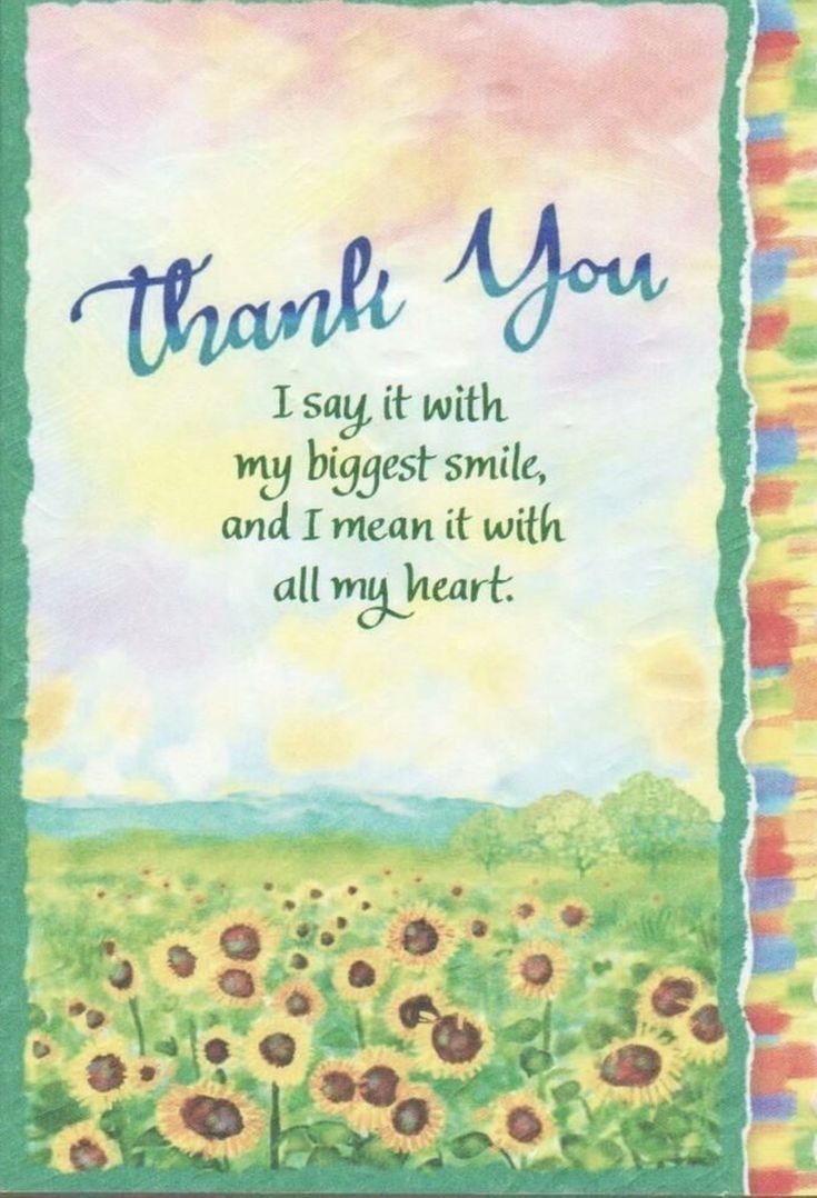 a thank card with sunflowers and the words, i say it with my biggest smile