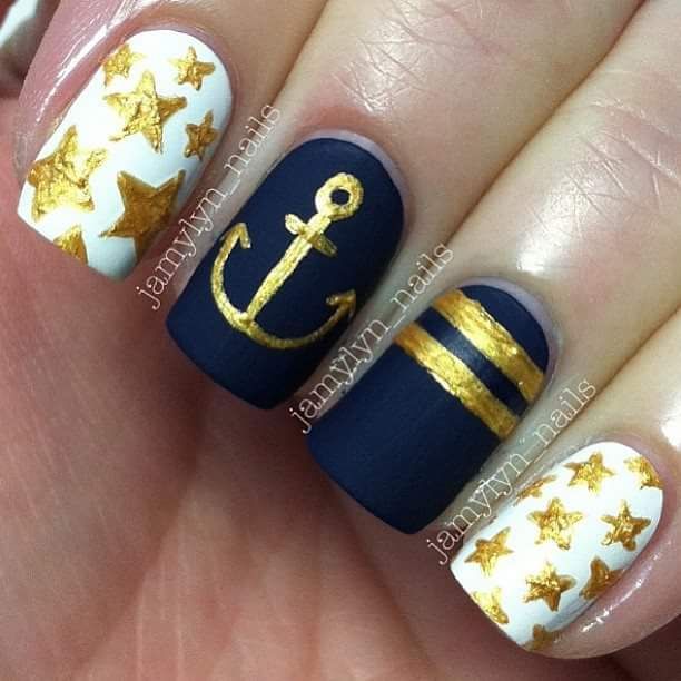 Sailor Nails, Nautical Nail Art, June Nails, Nautical Nails, Navy Nails, Nail Polish Designs, Beach Nails, Cute Nail Designs, Funky Nails