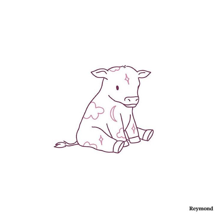 a drawing of a cow sitting on the ground