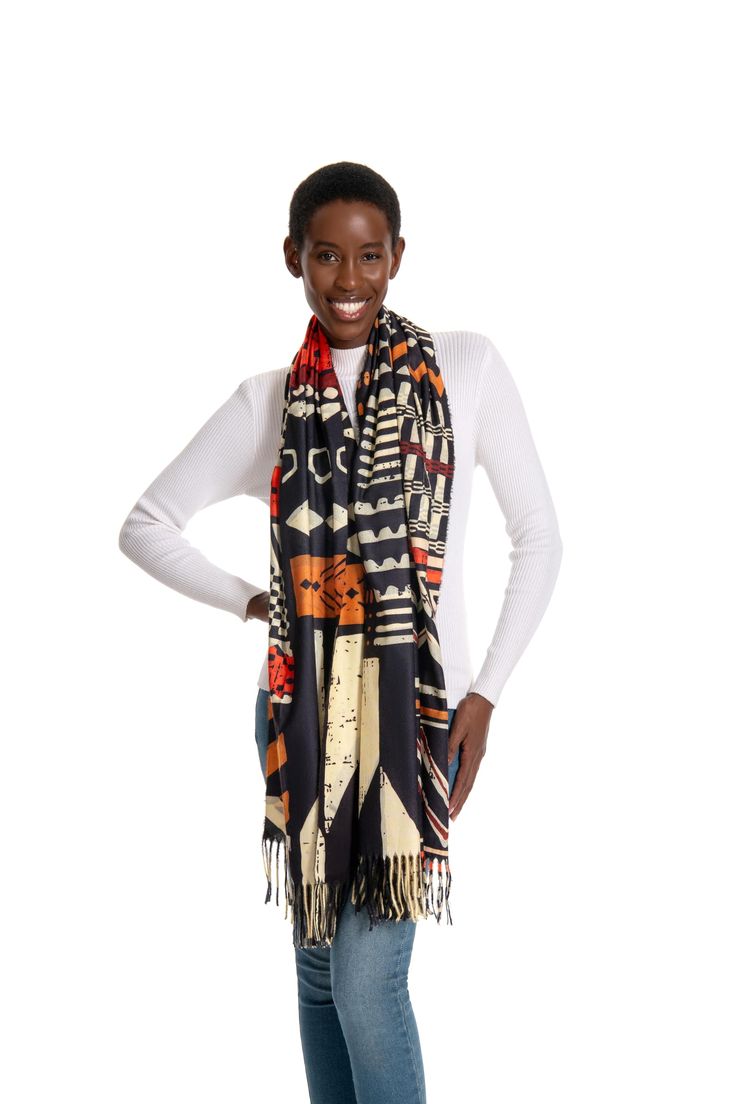 PRICES MAY VARY. Soft Material:Our fashion scarf made of 20% cashmere 80% viscose fabric,super soft and cozy,thick and warm,skin-friendly and comfortable,reversible and both side printed. Large Size:Winter scarf is 78.7x27.5inch include tassels,oversized wrap scarf for most women,wear this thick blanket scarf keep you warm in cold winter,all season can be use. Unique Design:Shawl wrap with beautiful african pattern print,colorful design is not fade,long-lasting,double sided scarf will keep you l Scarf Wearing, Scarf Wearing Styles, Warm Shawl, Scarf Shop, Thick Blanket, Scarf For Women, Wrap Shawl, Fashion Scarf, African Pattern