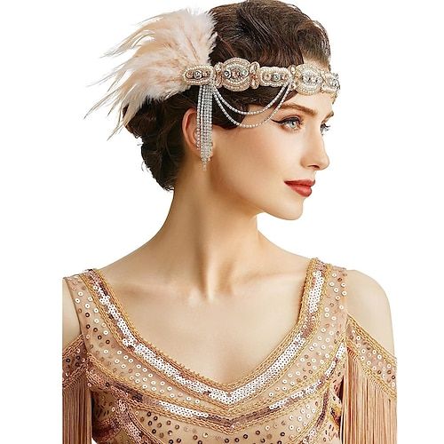 Season:All Seasons; Gender:Women's; What's in the box:Headband; Types:Flapper Headband; Holiday:Halloween,Carnival,Masquerade; Style:Vintage,1920s,The Great Gatsby; Occasion:Halloween; Material:Feather; Characters:The Great Gatsby; Listing Date:06/29/2023 Great Gatsby Headpiece, Gatsby Accessories, Flapper Hair, Gatsby Hair, 1920s Headband, Gatsby Headpiece, Flapper Headpiece, 1920s Headpiece, Flapper Headband