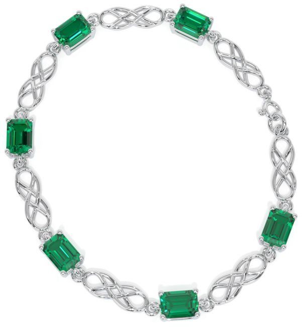 Silver Celtic Emerald Bracelet Anniversary Green Sterling Silver Bracelets, Elegant Green Sterling Silver Jubilee Bracelet, Silver Emerald Bracelet Fine Jewelry, Green Sterling Silver Bracelets Fine Jewelry, Green Sterling Silver Bracelets, Fine Jewelry, Silver Emerald Bracelets In Fine Jewelry Style, Sterling Silver Bracelets For May Birthstone Anniversary, Green Sterling Silver Bangle Bracelet, Formal Silver Bracelet With Emerald