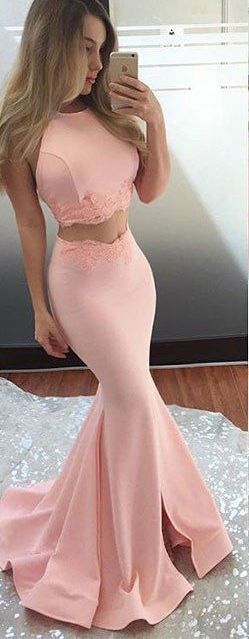 98498be_400w_large Prom Dress Two Piece, Pink Prom Dresses Mermaid, Prom Dress Pink, Jersey Prom Dress, Two Piece Prom, Halter Evening Dress, Evening Dress Long, Prom Dresses Long Pink, Halter Prom Dresses