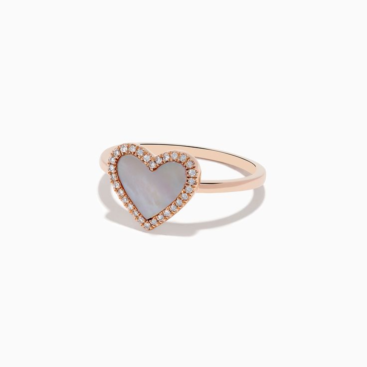 Effy 14K Rose Gold Mother of Pearl and Diamond Heart Ring Rose Gold Diamond Heart Ring For Proposal, Luxury Rose Gold Heart Ring For Valentine's Day, Luxury Rose Gold Diamond Ring For Valentine's Day, Heart-shaped Rose Gold Diamond Ring For Proposal, Rose Gold Heart-shaped Diamond Ring For Proposal, Luxury Rose Gold Heart Cut Ring, Elegant Rose Gold Heart Ring For Proposal, Rose Gold Jewelry For Valentine's Day Proposal, Valentine's Day Rose Gold Fine Jewelry Heart Ring