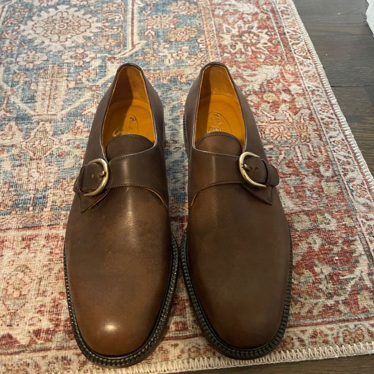 Very Special. Never Worn. Handmade And Imported From Italy. Elegant Slip-on Monk Strap Shoes With Leather Footbed, Timeless Italian Monk Strap Shoes For Office, Timeless Monk Strap Shoes For Office, Elegant Moc Toe Bridle Leather Shoes, Elegant Bridle Leather Moc Toe Shoes, Elegant Slip-on Leather Shoes With Tang Buckle, Elegant Leather Monk Strap Slip-on Shoes, Elegant Leather Shoes With Tang Buckle And Round Toe, Elegant Leather Shoes With Tang Buckle