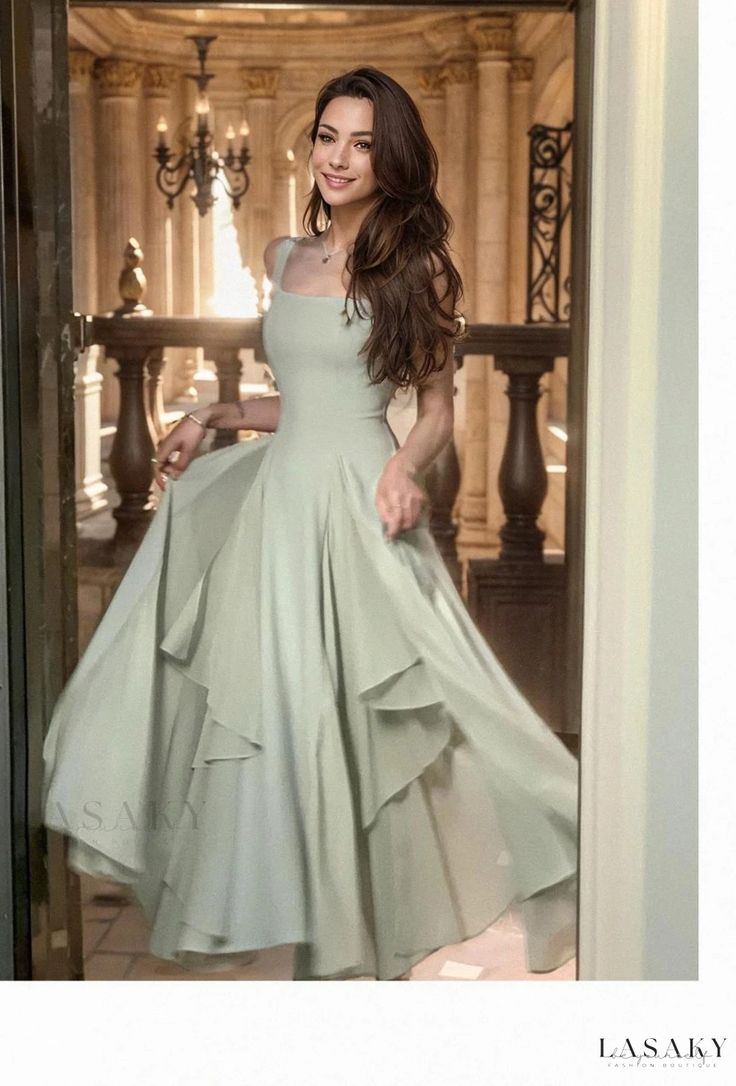 Lasaky - Chic Ballerina Maxi Dress with Spaghetti Straps Classy Modest Dresses, Green Dress Aesthetic, Opera Dress, Strappy Maxi Dress, Fancy Dress Up, Classy Prom Dresses, Banquet Dresses, Ballerina Dress, Prom Dress Inspiration