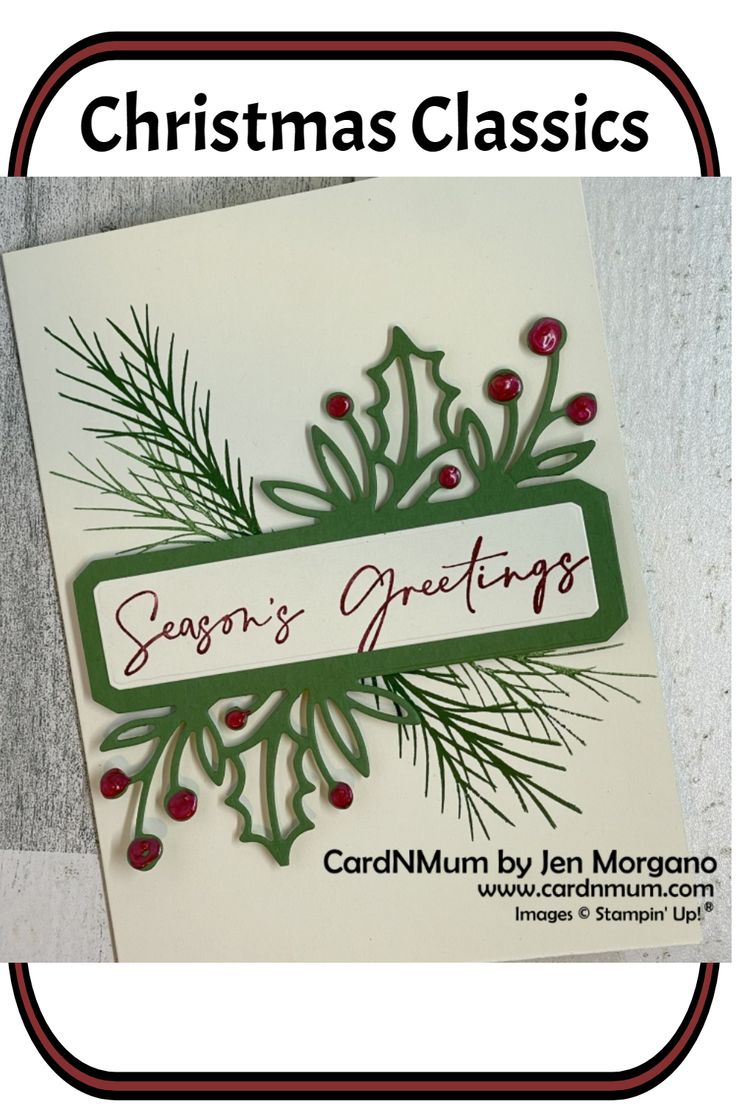 a christmas card with holly branches and berries on it, the words merry's greeting are