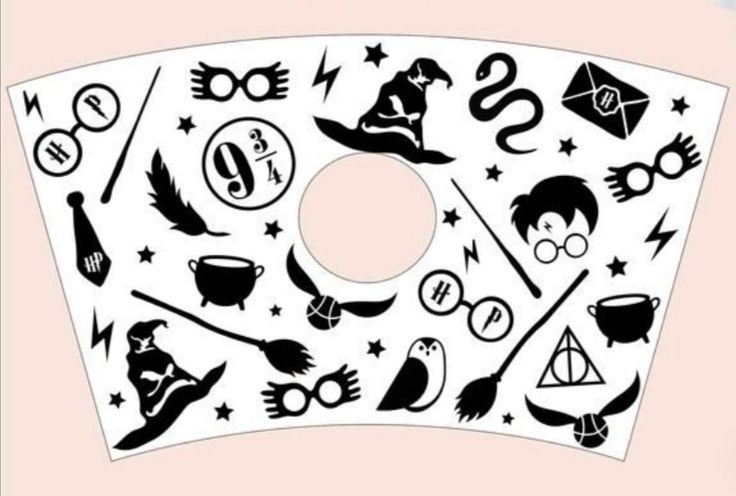 some harry potter symbols are shown in black and white