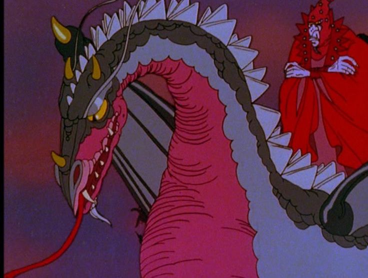 an animated image of a dragon and a man riding on top of a giant red horse