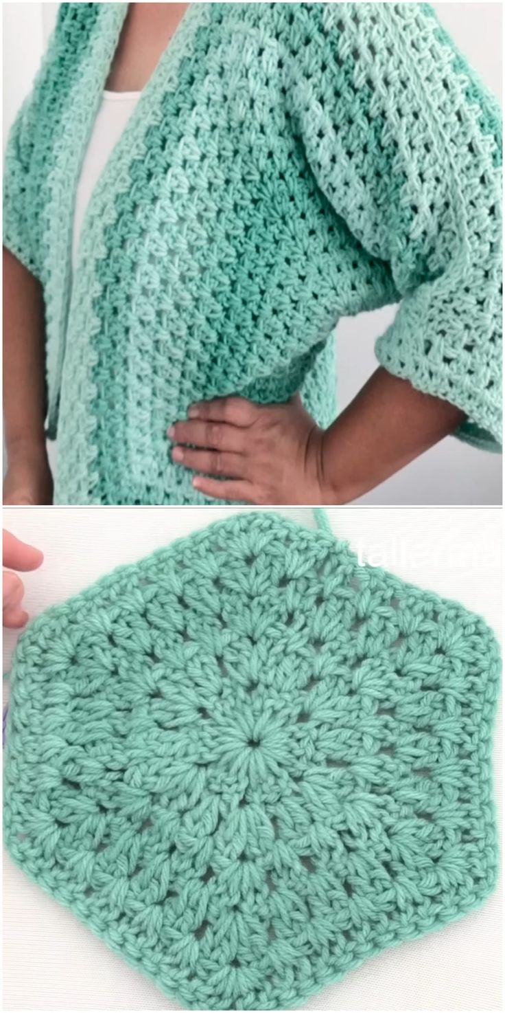 the crochet granny shawl pattern is shown in green and has two rows of stitches