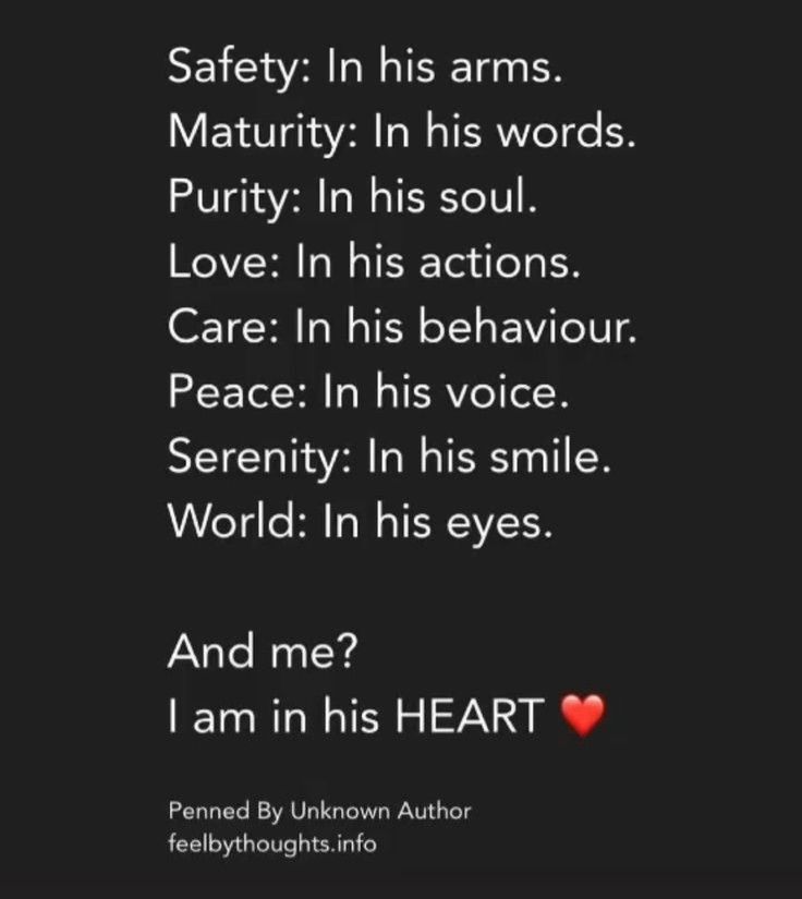 a poem with the words safety in his arms and an image of a heart on it