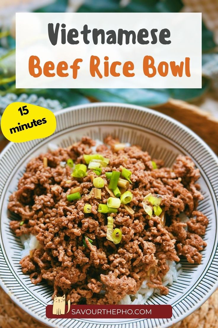 Vietnamese Beef Rice Bowl (15 minutes) Ground Beef Vietnamese Recipes, Ground Beef Rice Bowl, Vietnamese Lemongrass Beef, Beef Rice Bowls, Recipes Vietnamese, Vietnamese Beef, Vietnamese Street Food, Ground Beef Rice, Beef Rice