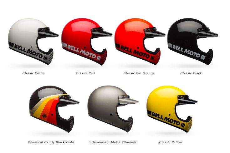 the different types of motorcycle helmets are shown in this image, including bell moto