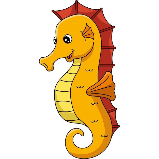 a cartoon seahorse with an umbrella on its back, it's head tilted to the side