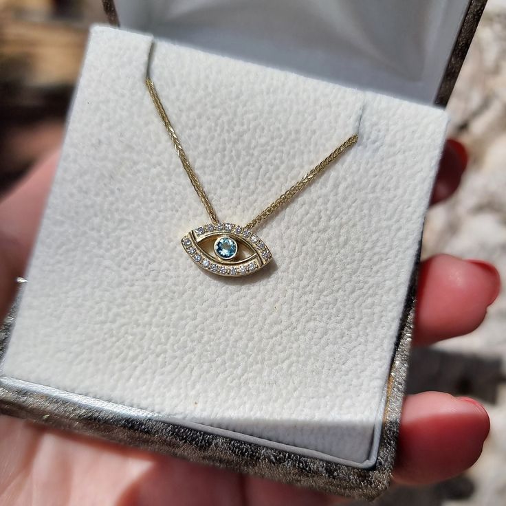 14K Gold Evil Eye Necklace With Diamonds and Blue Topaz Necklace, Evil Eye Pendant, Evil Eye Charm Necklace, Evileye Protection Necklace - Etsy Gold Evil Eye Necklace, Necklace Evil Eye, Gold Jewellry, Evil Eye Necklace Gold, Detailed Necklace, Blue Topaz Necklace, Jewelry Appraisal, Topaz Necklace, Protection Necklace