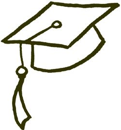 a black and white drawing of a graduation cap with a tassel on it's end