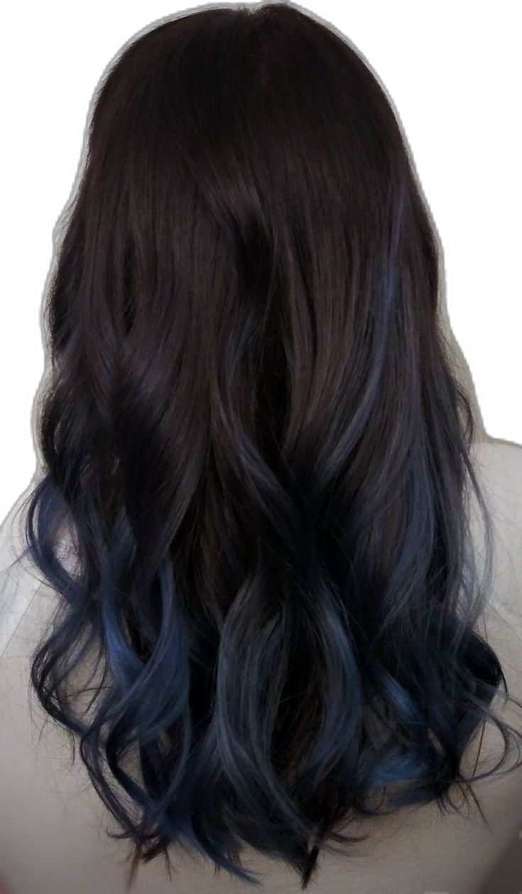 Blue Colour Highlight Hair, Blue Tinted Hair Brown, Navy Blue Streaks Hair, Brown Hair W Blue Highlights, Blue And Black Hair Highlights, Brunette Hair Blue Highlights, Navy Blue Hair Highlights, Blue Tips On Brown Hair, Blue Black Hair Highlights