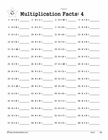 the worksheet for multiplyation fact 1 - 12