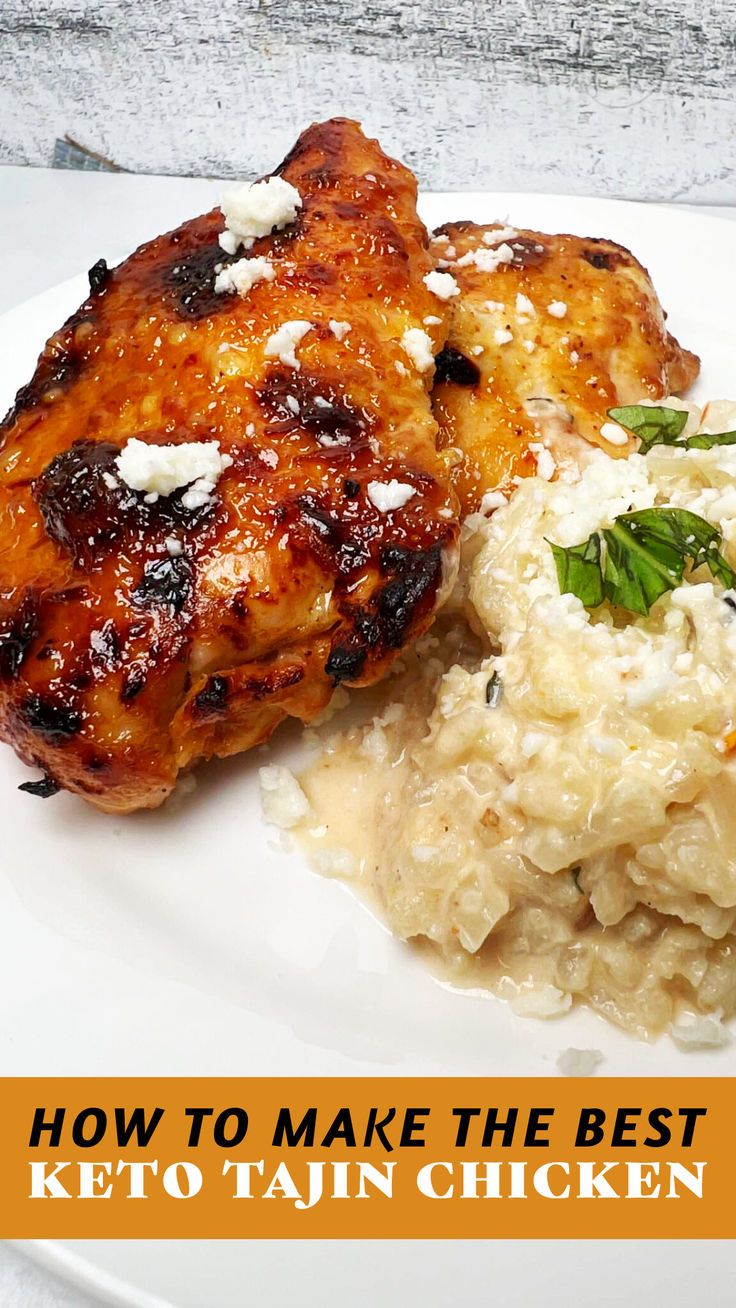 a white plate topped with chicken and mashed potatoes